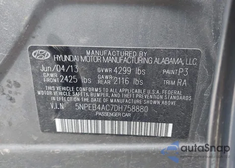 2013 Hyundai Sonata Gls from USA, damaged, VIN 5NPEB4AC7DH758880